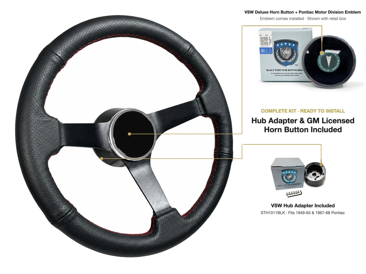 ST3602RED steering wheel kit - Deluxe horn button, Pontiac Motor Division emblem