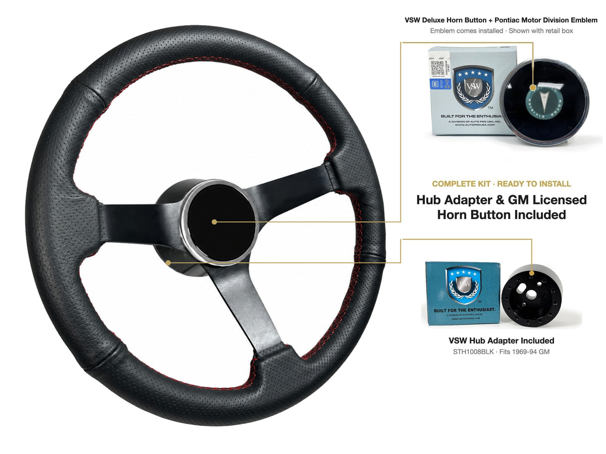 ST3602RED steering wheel kit - Deluxe horn button, Pontiac Motor Division emblem
