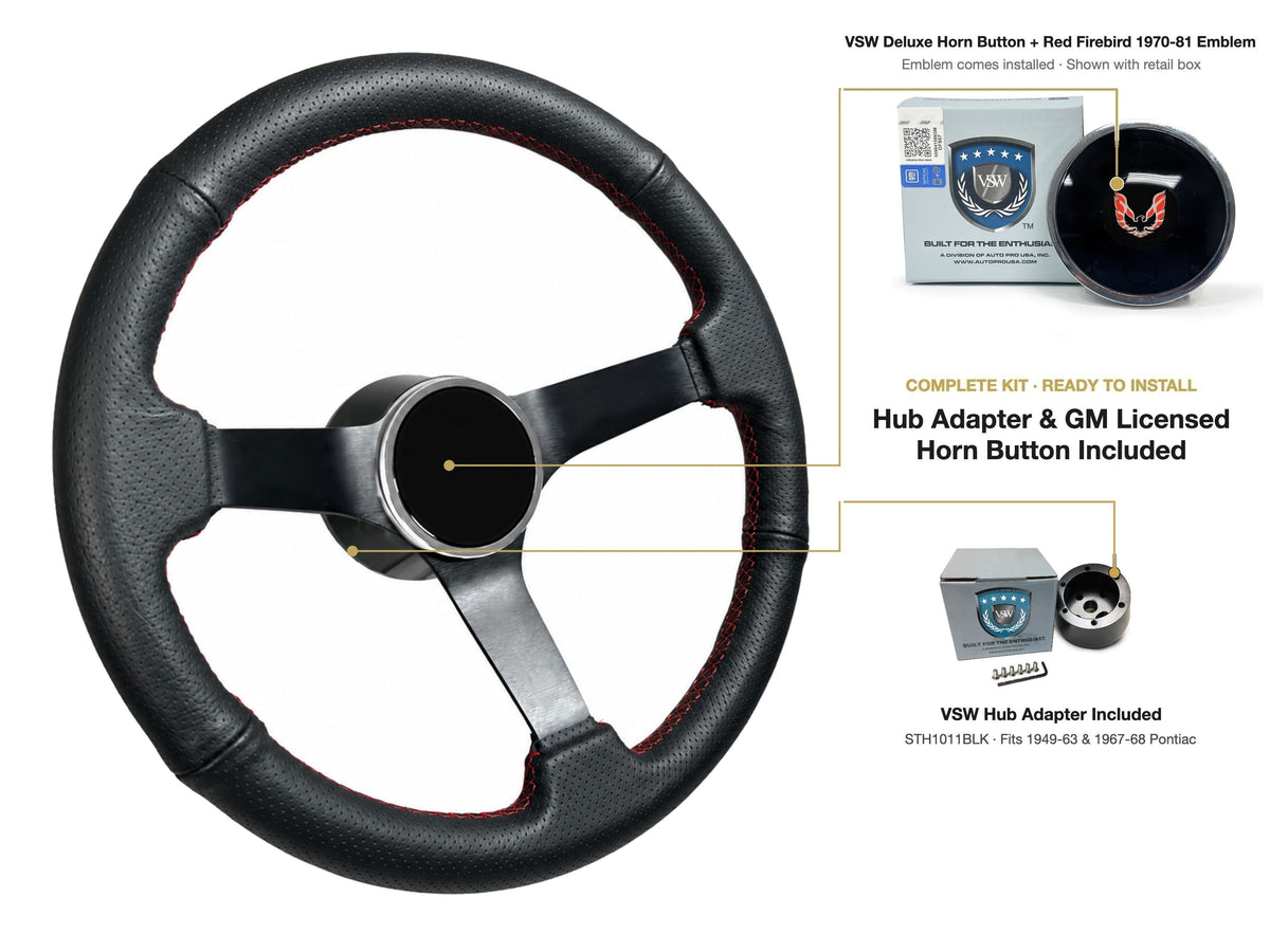 ST3602RED steering wheel kit - Deluxe horn button, Red Firebird 1970-81 emblem