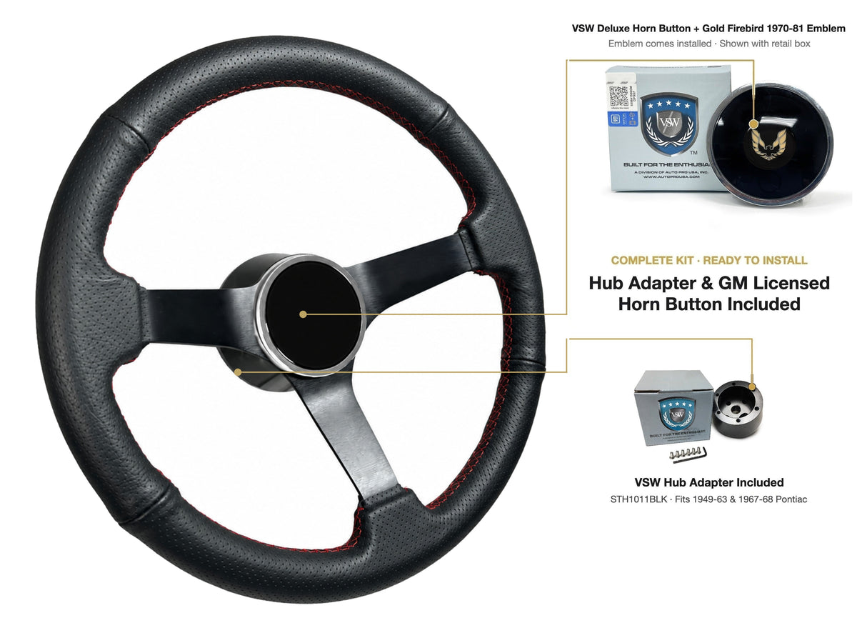 ST3602RED steering wheel kit - Deluxe horn button, Gold Firebird 1970-81 emblem