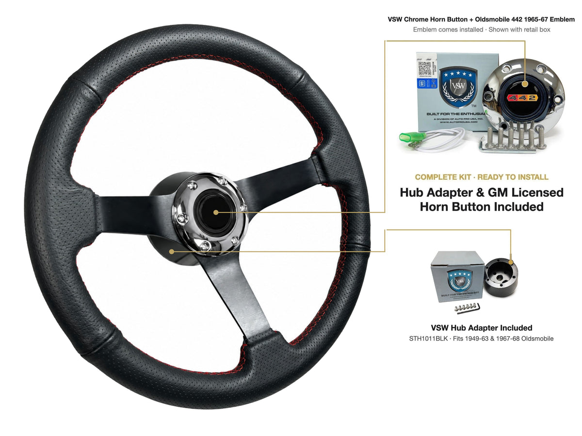 ST3602RED steering wheel kit - Chrome horn button, 442 1965-67 emblem