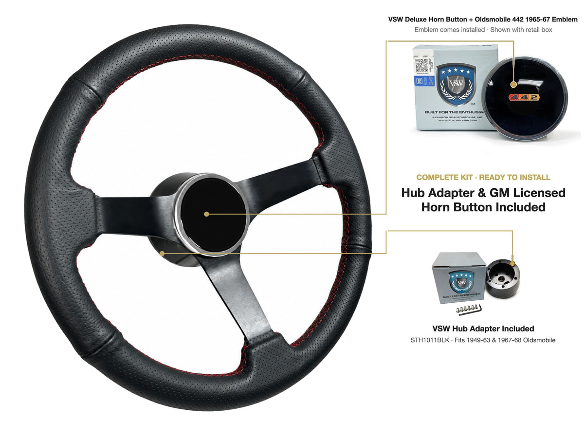 ST3602RED steering wheel kit - Deluxe horn button, 442 1965-67 emblem