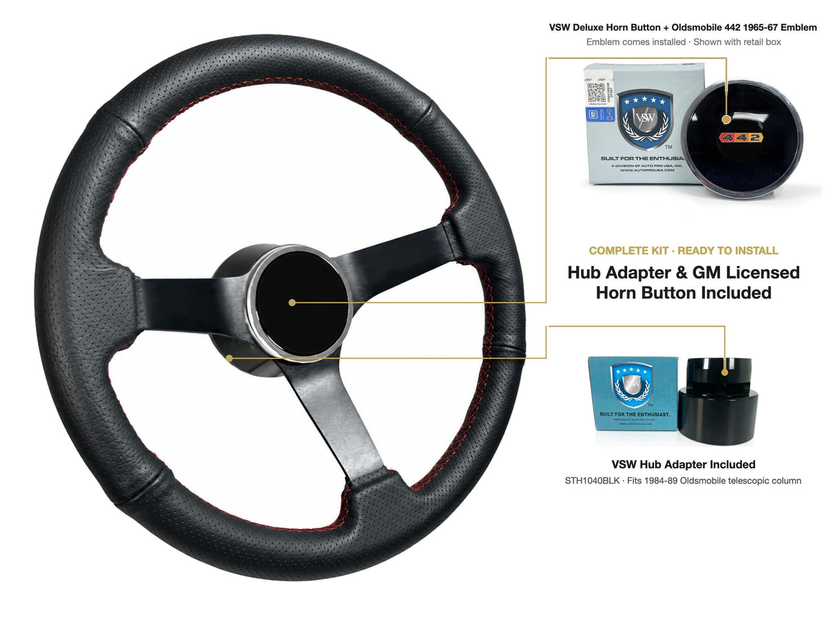 ST3602RED steering wheel kit - Deluxe horn button, 442 1965-67 emblem