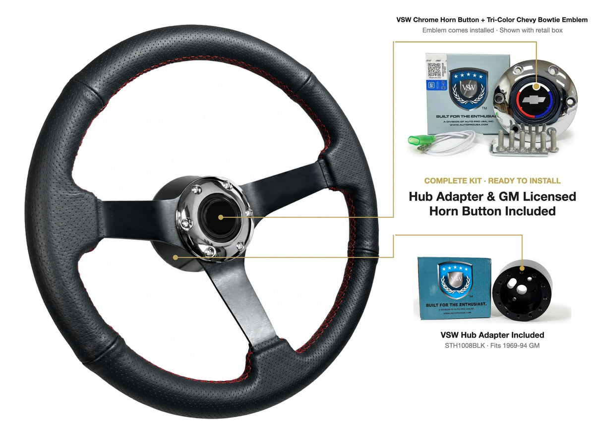 ST3602RED steering wheel kit - Chrome horn button, Tri-Color Chevy Bowtie emblem