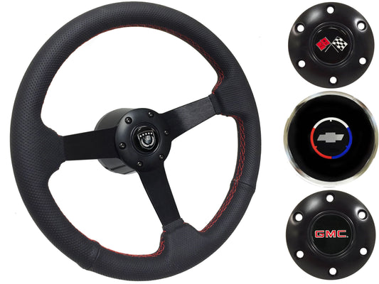 1960-73 Chevy Truck, GMC Steering Wheel Kit | Perforated Black Leather | ST3602RED