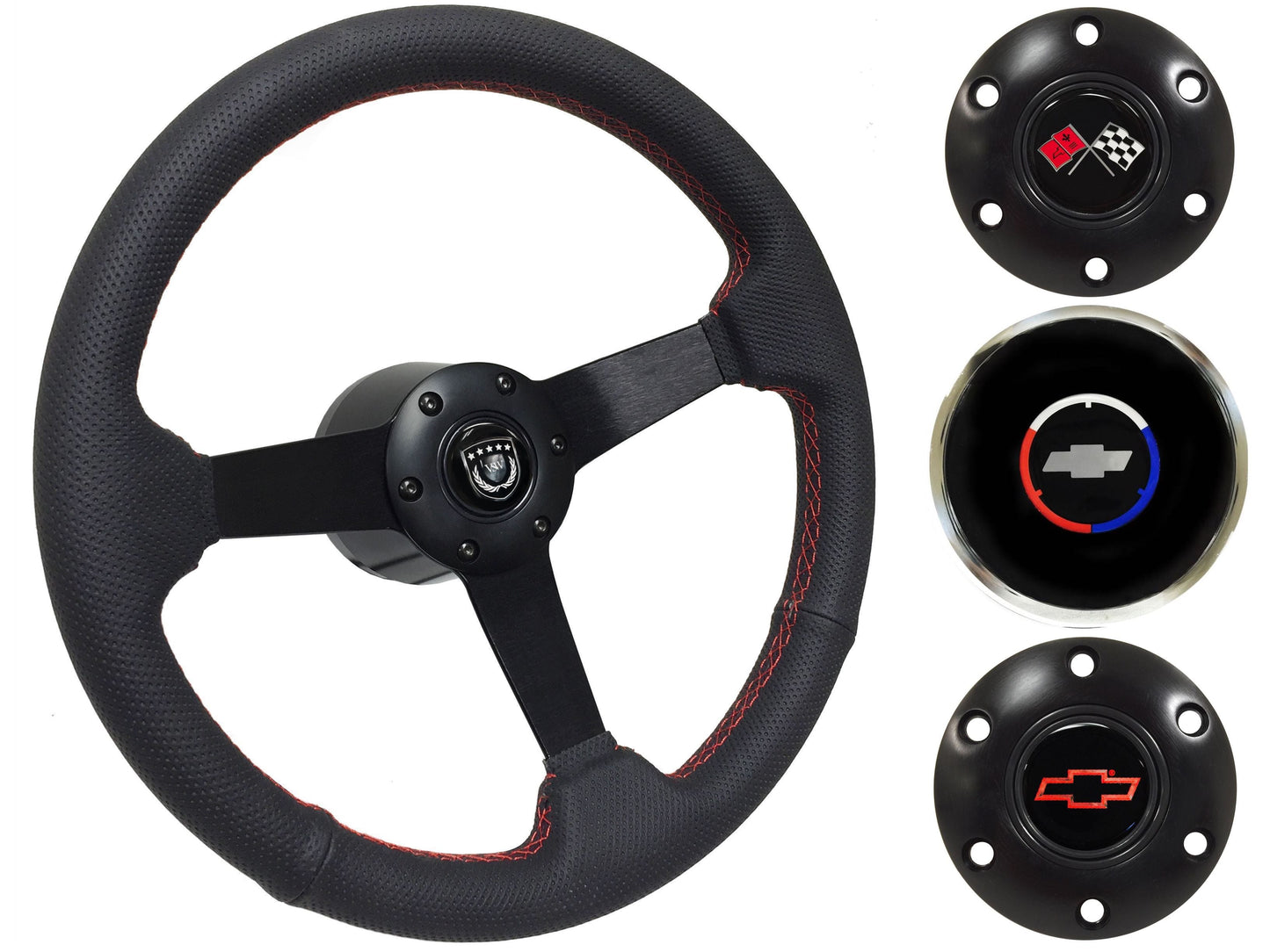 1969-87 El Camino Steering Wheel Kit | Perforated Black Leather | ST3602RED