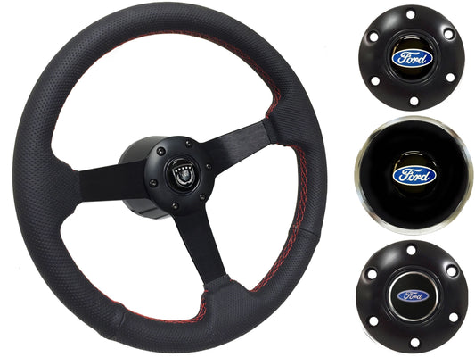 1965-69 Ford Ranchero Steering Wheel Kit | Perforated Black Leather | ST3602RED
