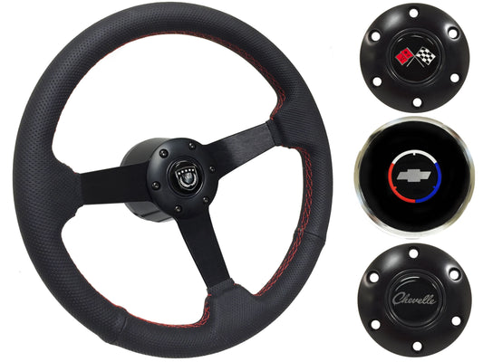 1969-77 Chevelle Steering Wheel Kit | Perforated Black Leather | ST3602RED