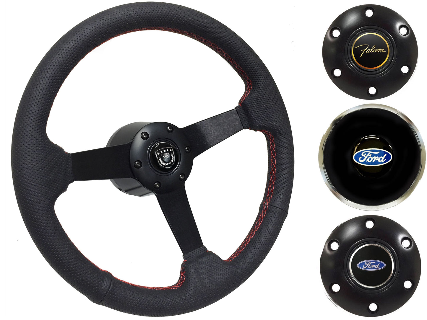 1965-69 Ford Falcon Steering Wheel Kit | Perforated Black Leather | ST3602RED