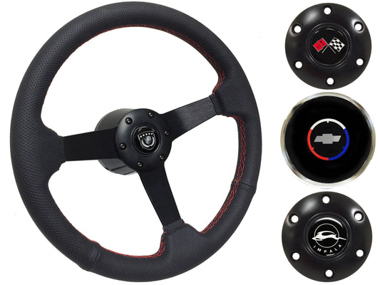 1955-68 Impala Steering Wheel Kit | Perforated Black Leather | ST3602RED