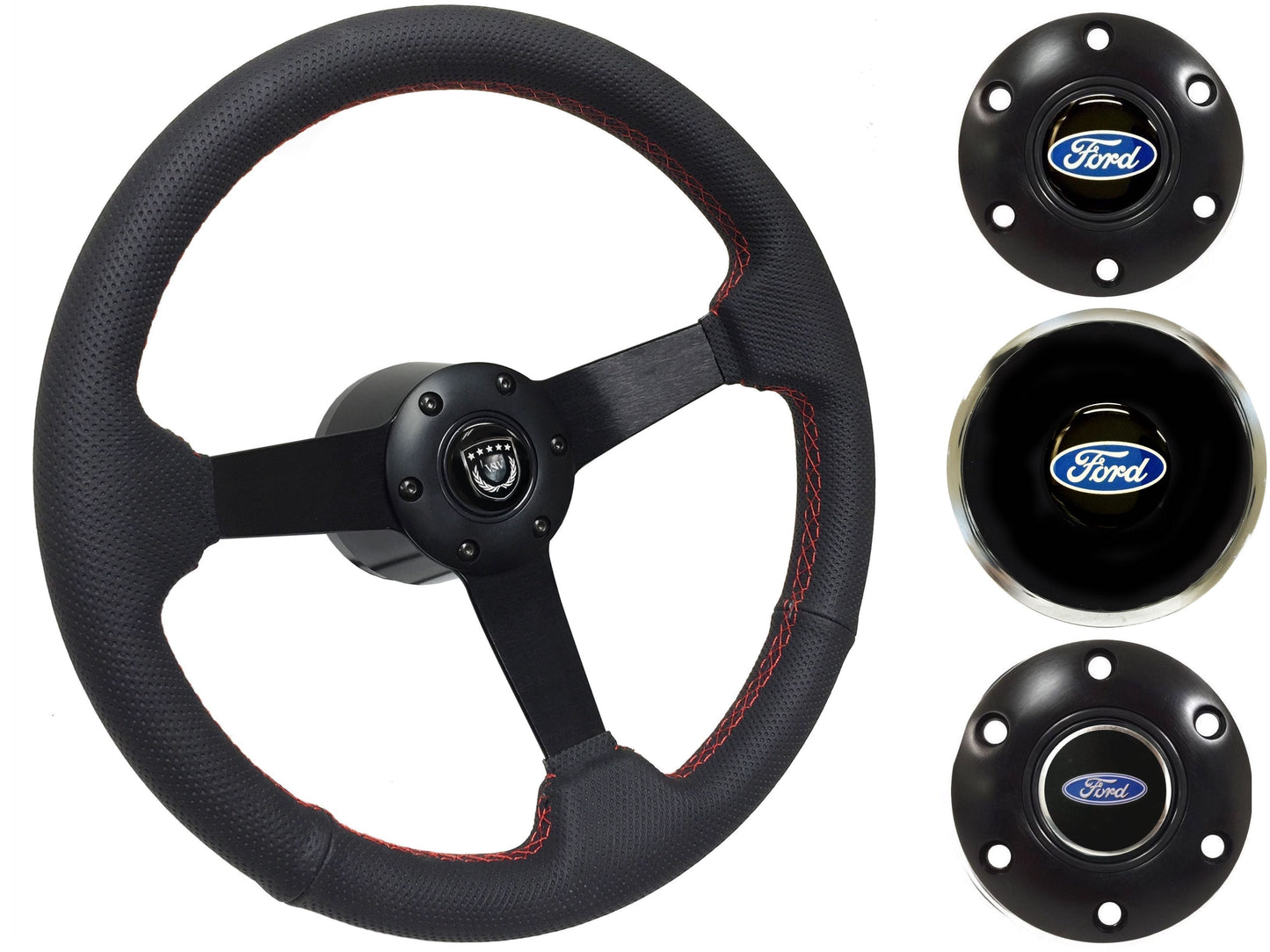 1970-76 Ford Torino Steering Wheel Kit | Perforated Black Leather | ST3602RED