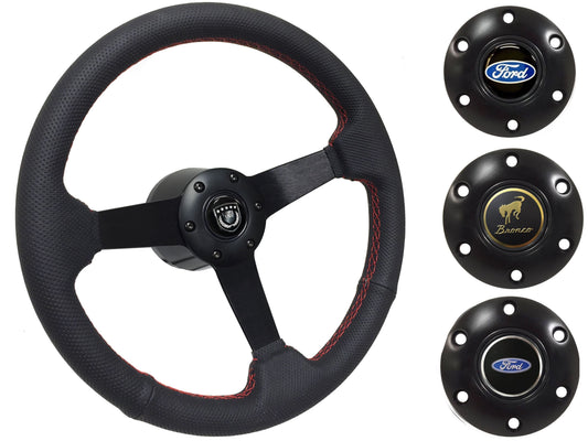 1975-77 Ford Bronco Steering Wheel Kit | Perforated Black Leather | ST3602RED