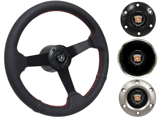 1969-89 Cadillac Steering Wheel Kit | Perforated Black Leather | ST3602RED