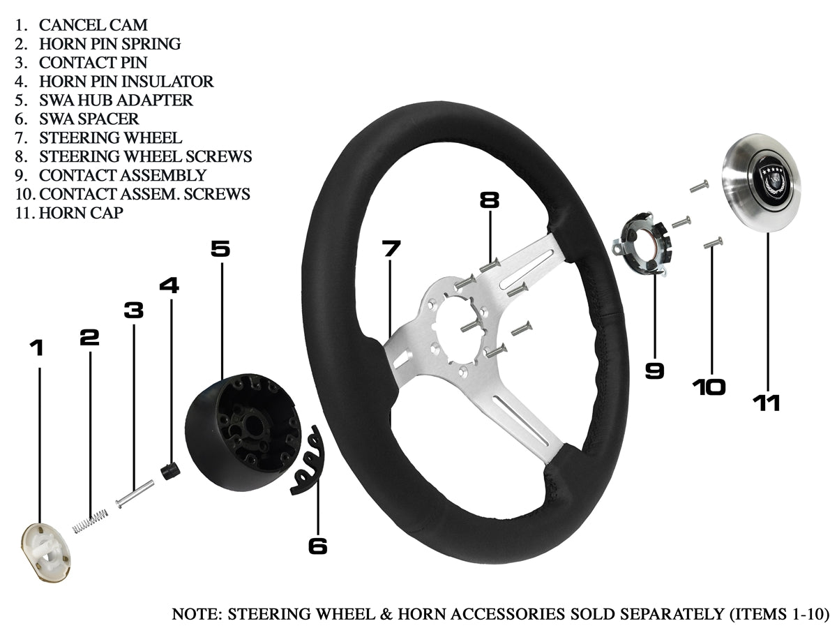 VSW Retro Series | Chevy Nova, 1966-72 | Black Horn Cap | STE1034-19B