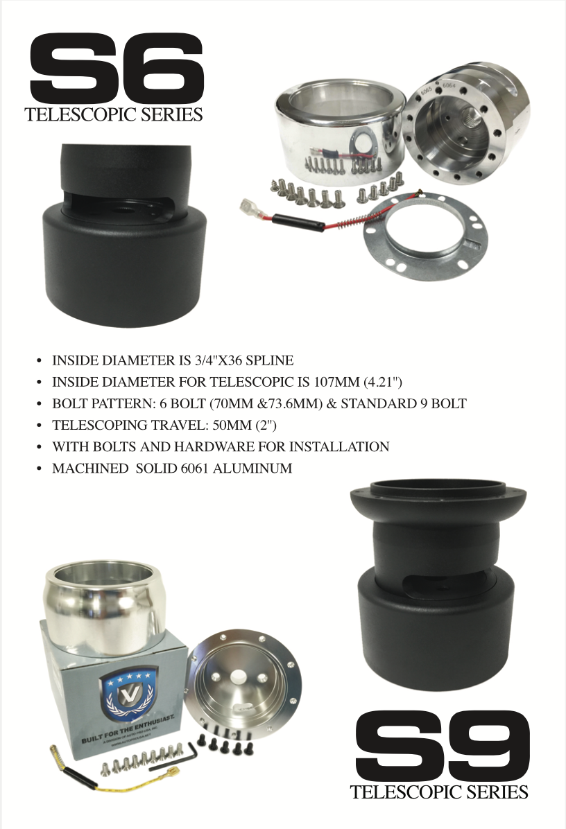VSW 6-bolt and 9-bolt GM telescopic hub adapter diagram (STH1040 for 6-bolt)