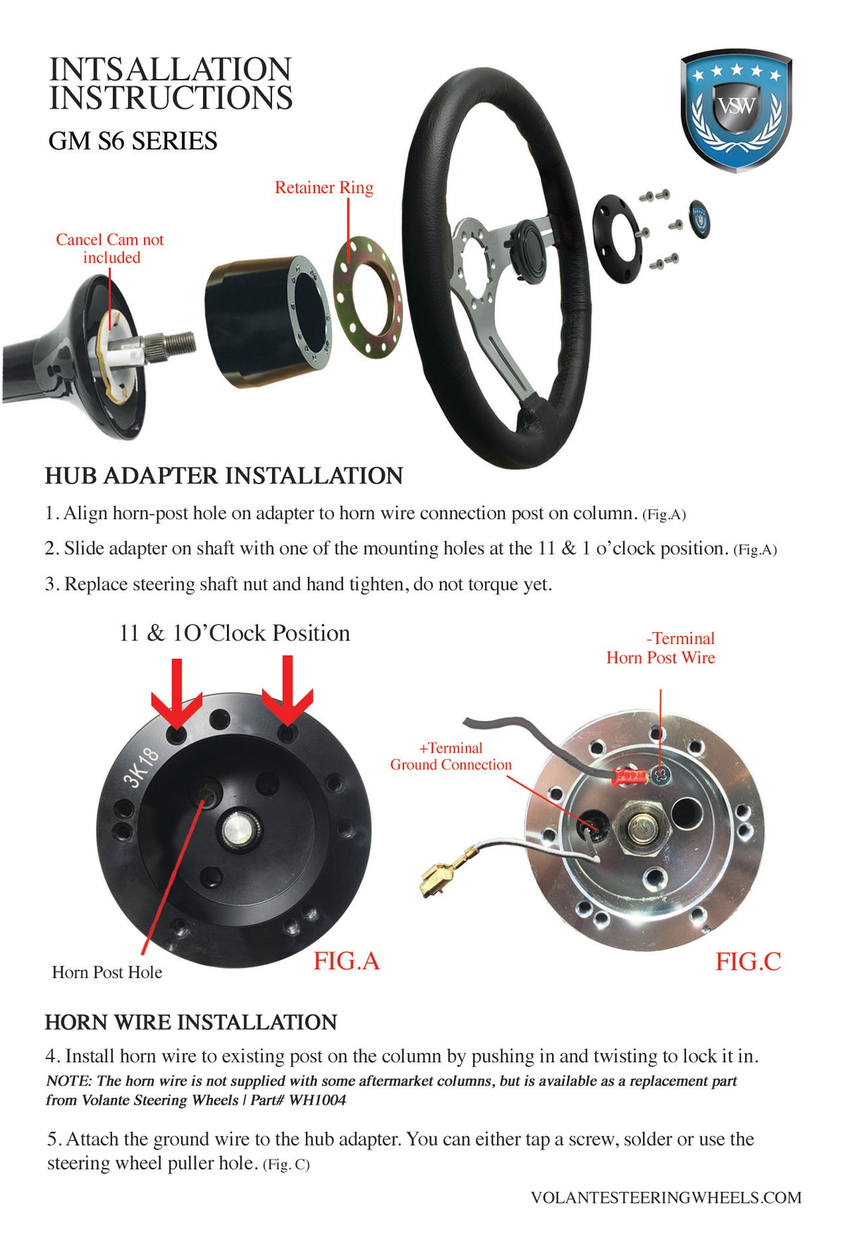 VSW S6 steering wheel install instructions for GM, page 1