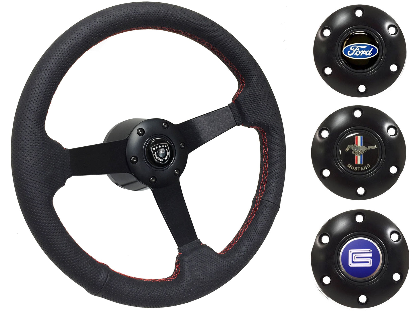 1979-82 Ford Mustang Steering Wheel Kit | Perforated Black Leather | ST3602RED