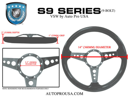 VSW S9 Premium Leather Steering Wheel | Black Leather, Slotted 4-Spoke | ST3170