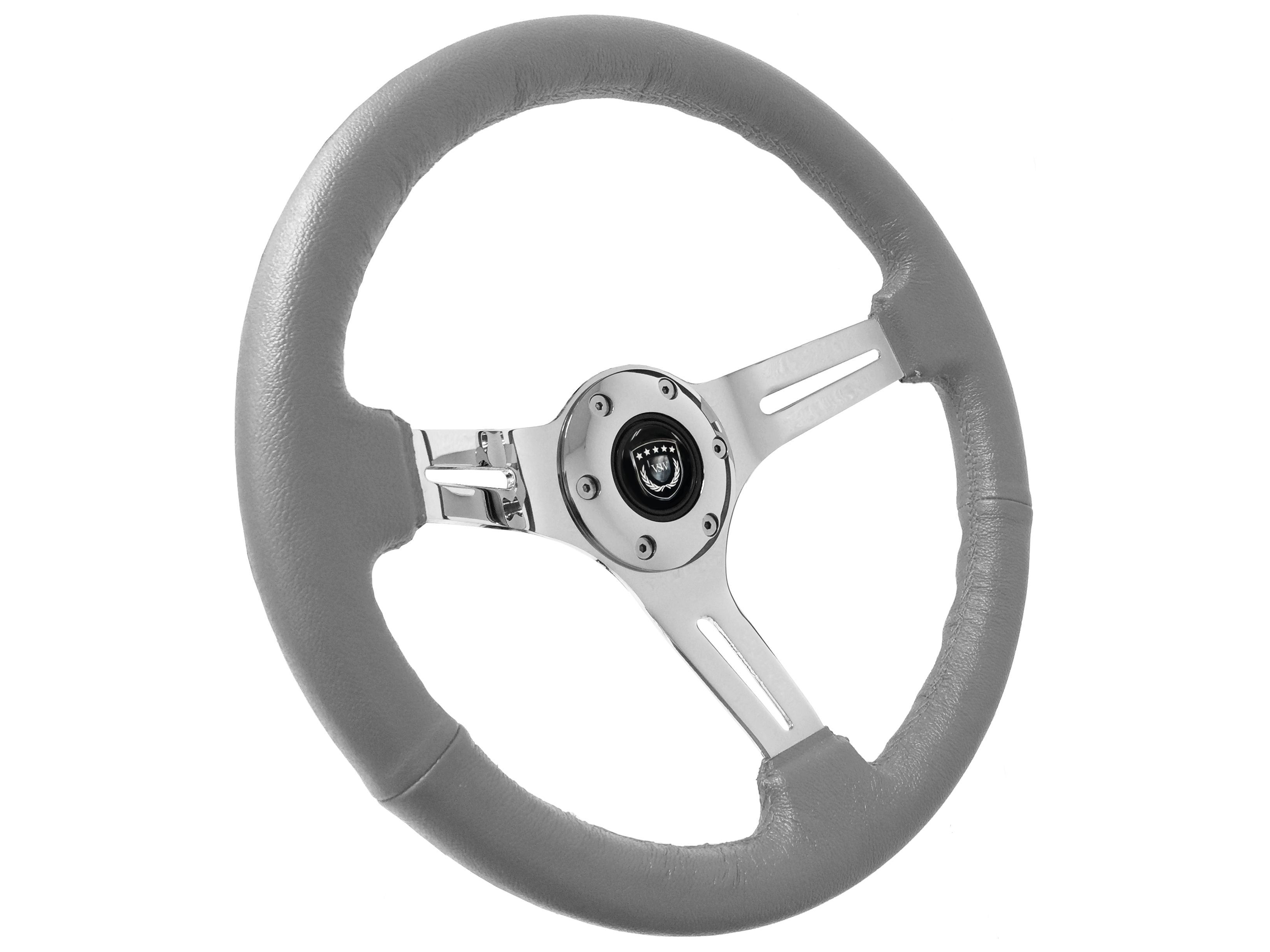 Gray Racing Steering Wheel S6 Sport Gray Leather Chrome Steering Wheel, ST3012GRY – VSW Steering ...