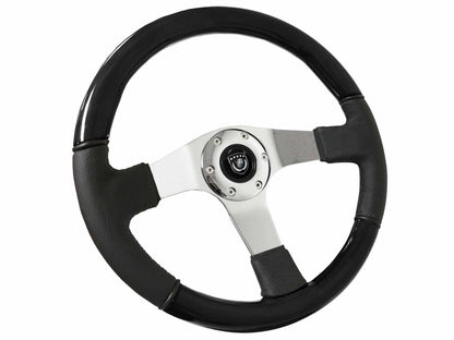 1969-89 Pontiac Steering Wheel Kit | Black Ash Wood-Leather, Chrome | ST3019BLKWOOD