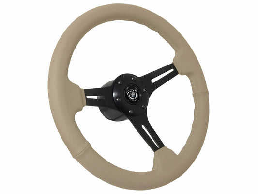 VSW S6 Sport Steering Wheel | Leather, Black Aluminum | ST3060TAN