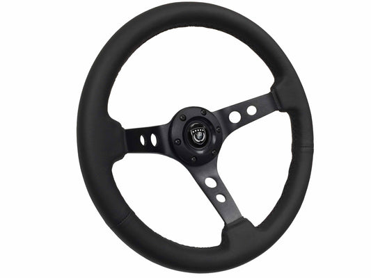 VSW S6 Sport Steering Wheel | Leather, Black Aluminum 3-Spoke w/ Holes | ST3094BLK