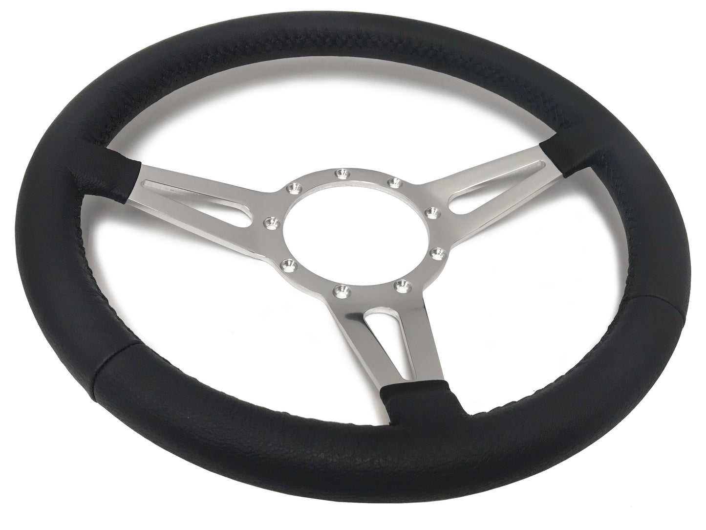 VSW S9 Premium Leather Steering Wheel | Black Leather, 3-Spoke w/ Slots | ST3059