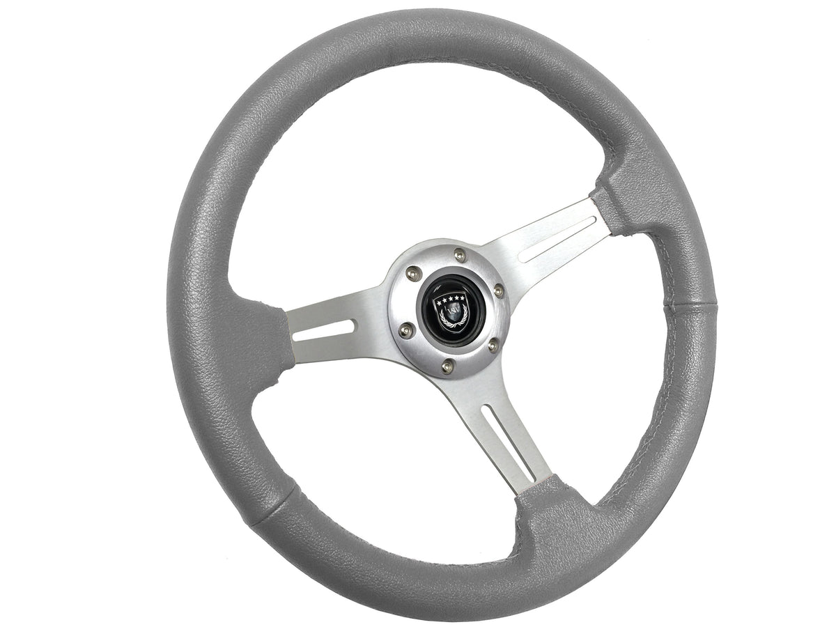 Gray Racing Steering Wheel S6 Sport Gray Leather Brushed Aluminum Steering Wheel, ST3014GRY – VSW ...