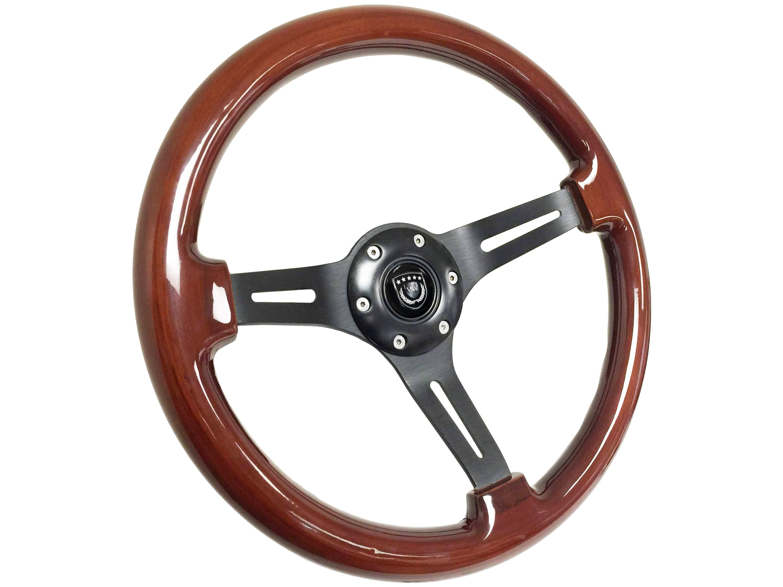 S6 Sport Mahogany Wood Black Aluminum 6-Bolt Steering Wheel, ST3027 ...