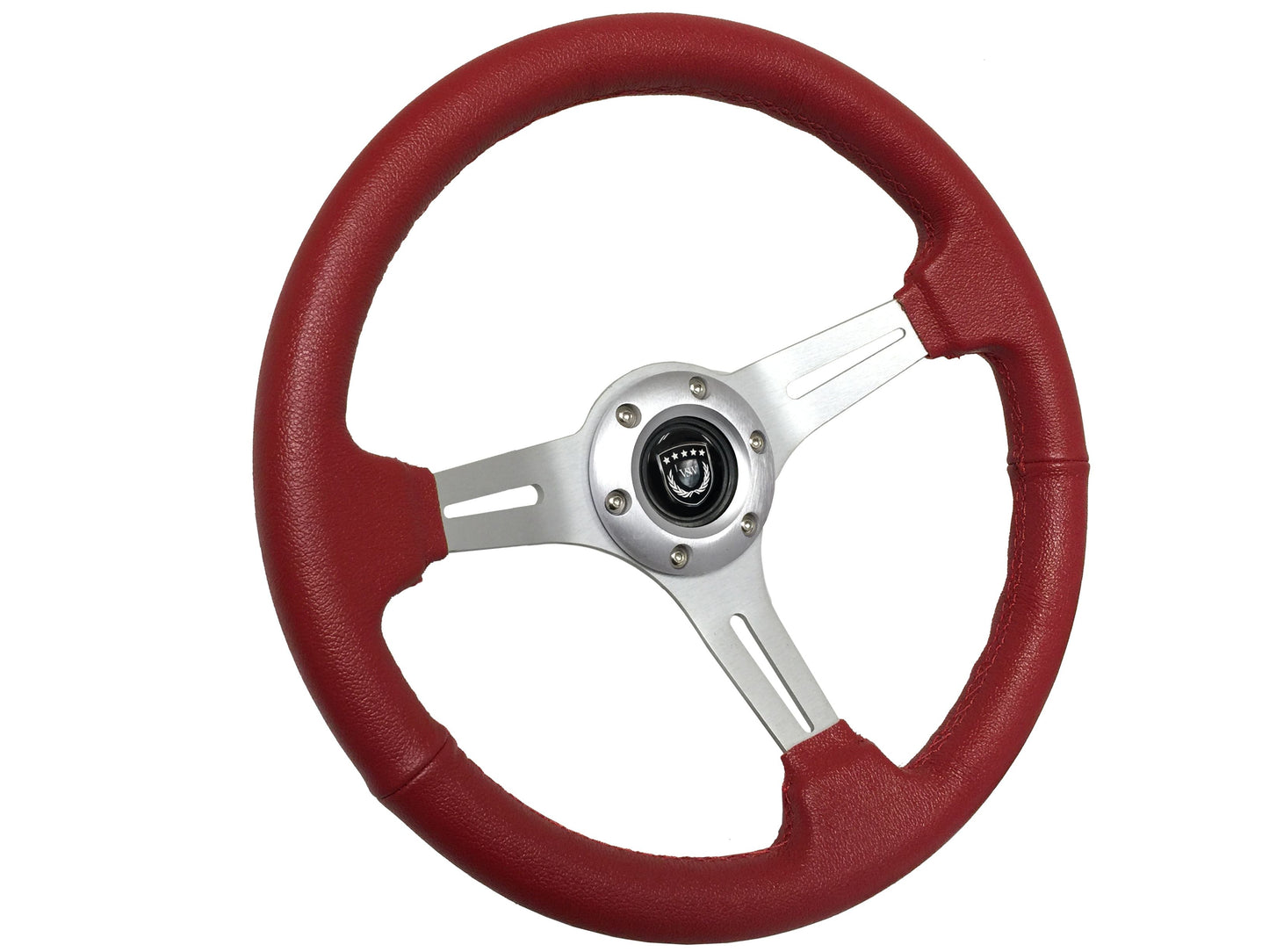 VSW S6 Sport Steering Wheel | Red Leather Brushed Aluminum | ST3014RED