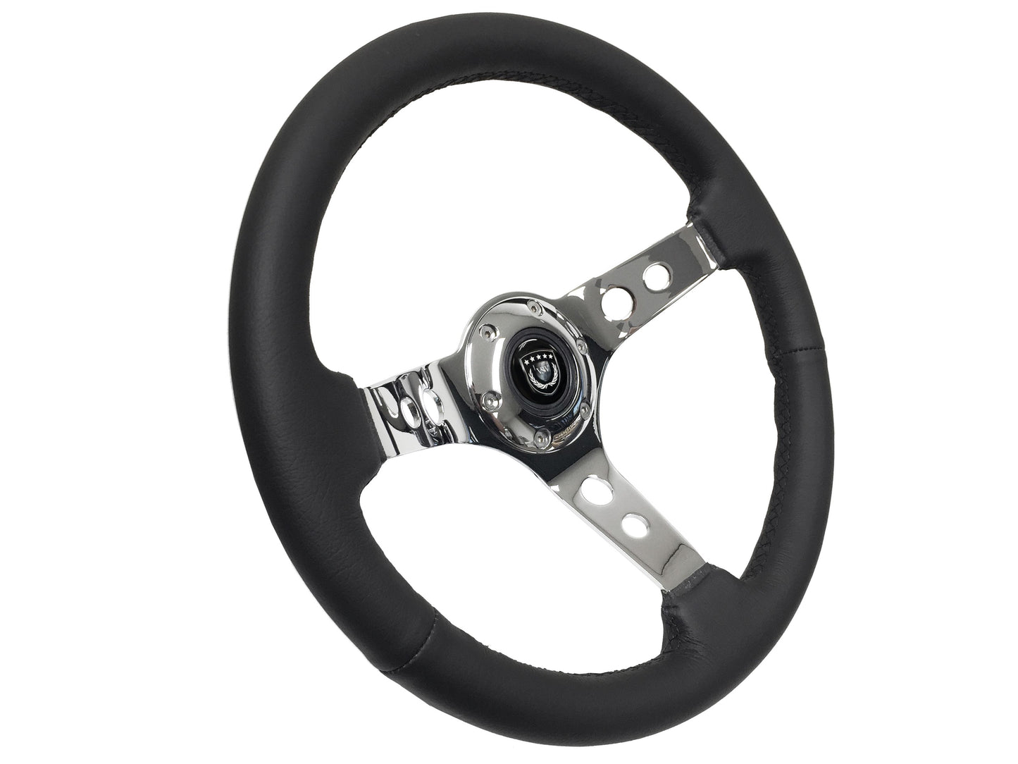 VSW S6 Sport Steering Wheel | Leather, Chrome 3-Spoke w/ Holes | ST3095BLK