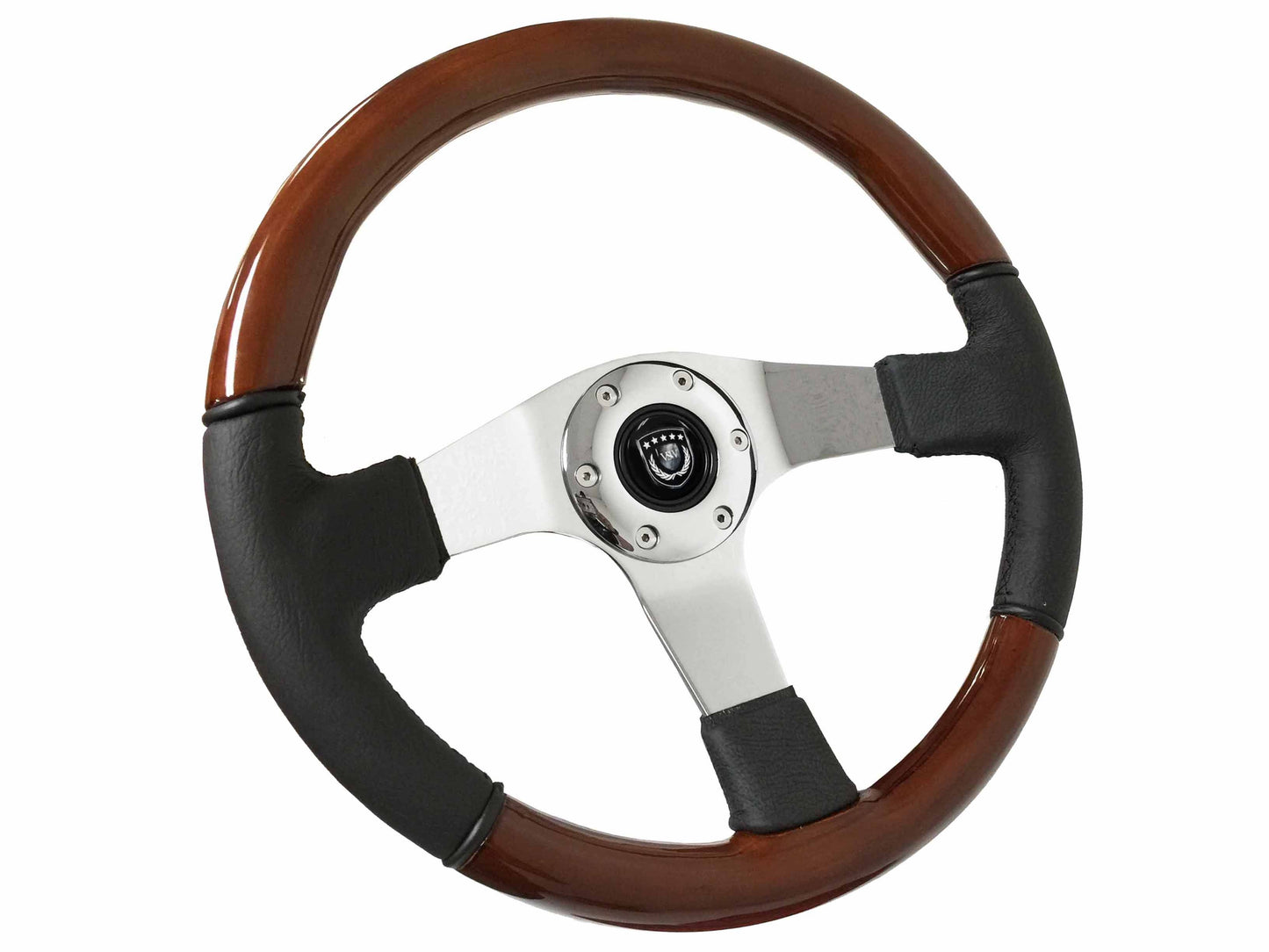 VSW S6 Sport Steering Wheel | Mahogany Wood-Leather, Chrome | ST3019