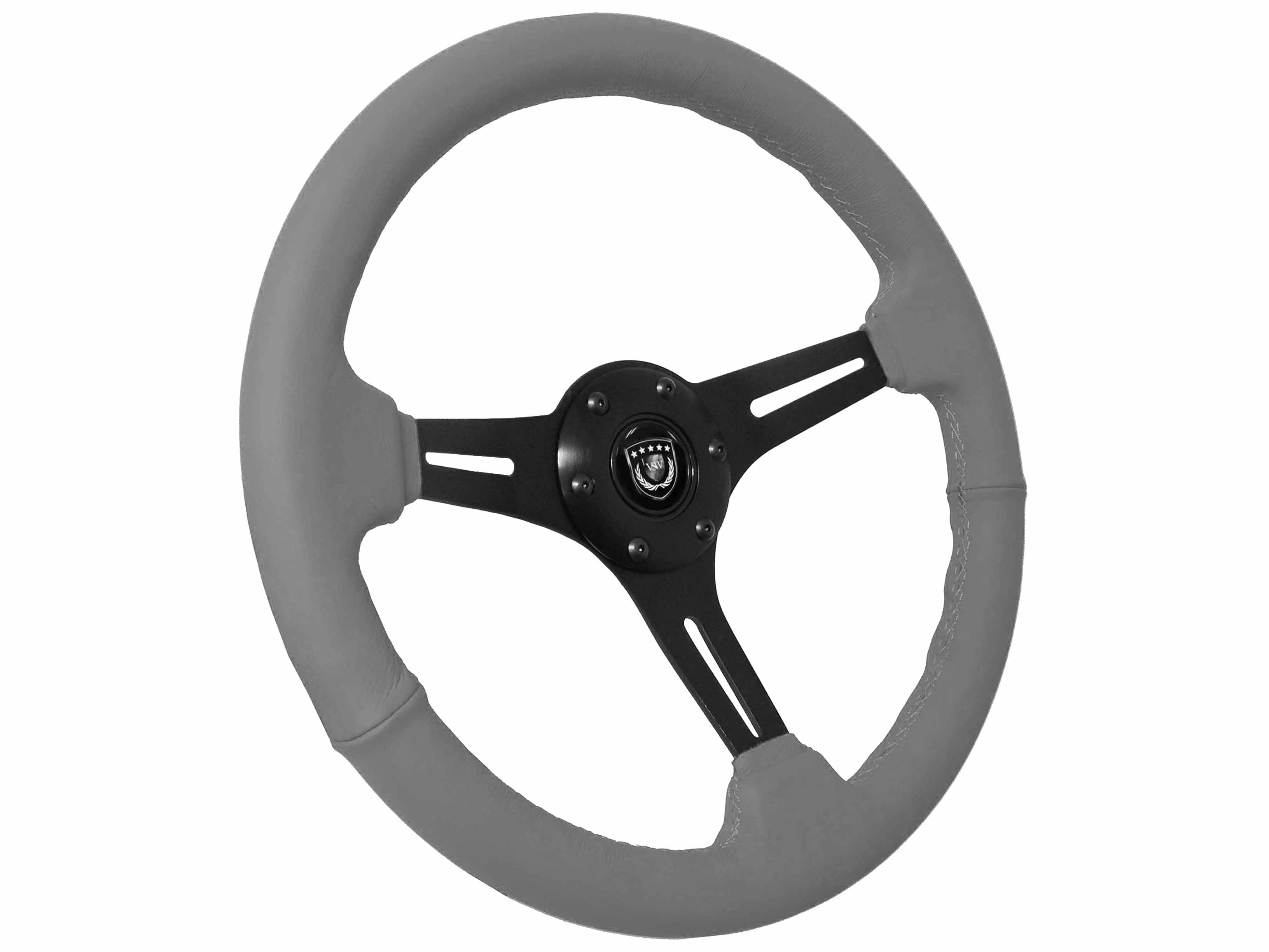 Gray Racing Steering Wheel S6 Sport Grey Leather Black Aluminum 6-Bolt Steering Wheel, ST3060GRY ...