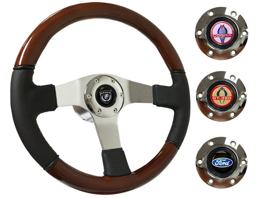 1964.5 Ford Mustang Steering Wheel Kit | Mahogany Wood - Leather