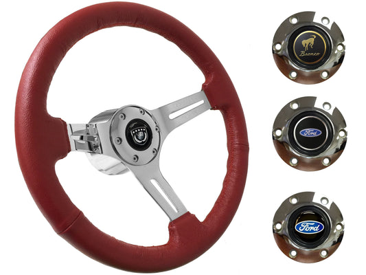 1966-72 Ford Bronco Steering Wheel Kit | Red Leather | ST3012RED