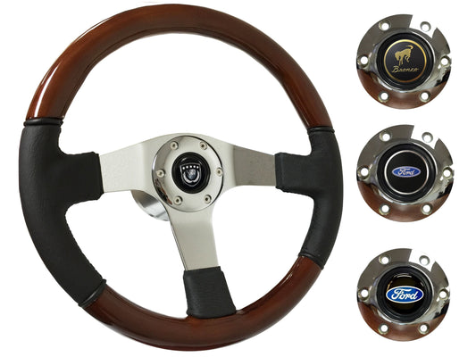 1966-72 Ford Bronco Steering Wheel Kit | Mahogany Wood - Leather | ST3019