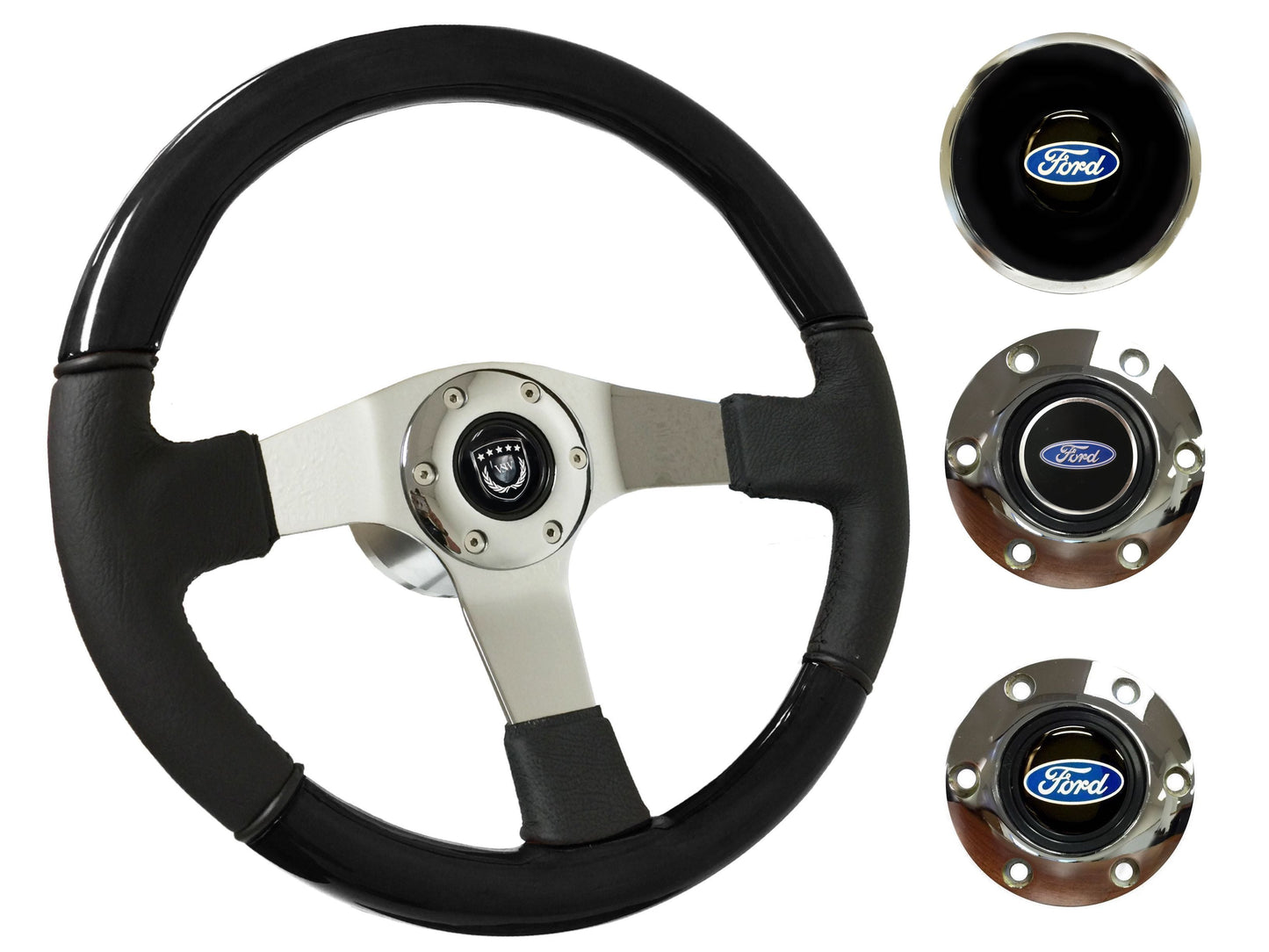 1965-68, 70-77 Ford Truck Steering Wheel Kit | Black Ash Wood - Leather | ST3019BK
