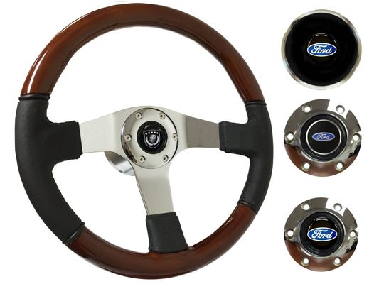 1965-68, 70-77 Ford Truck Steering Wheel Kit | Mahogany Wood - Leather | ST3019