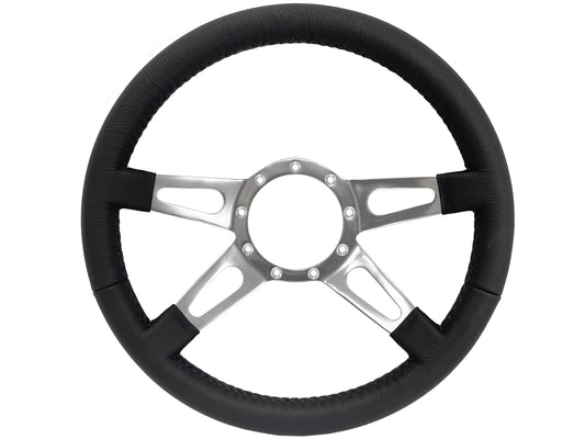 VSW S9 Premium Leather Steering Wheel | Black Leather, 4-Spoke w/ Slots | ST3070