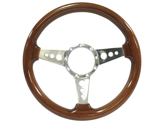 VSW S9 Deluxe Wood Steering Wheel | Walnut Wood, 3-Spoke w/ Holes | ST3076