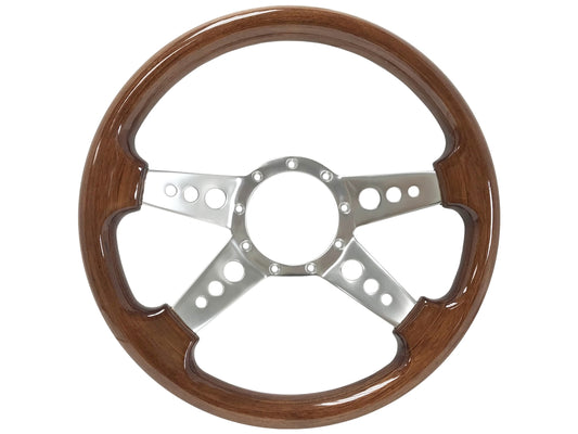 VSW S9 Deluxe Wood Steering Wheel | Walnut Wood, 4-Spoke w/ Holes | ST3082