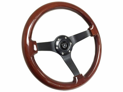 1969-89 Pontiac Steering Wheel Kit | Mahogany Wood, Black Solid Spokes | ST3127