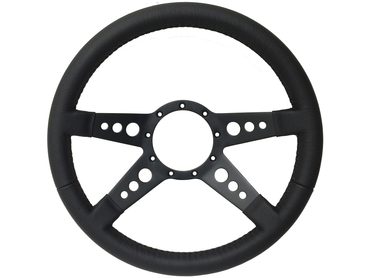 VSW S9 Premium Leather Steering Wheel | Black Leather, 4 Spoke w/ Holes | ST3171BLK