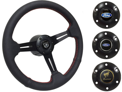 1966-72 Ford Bronco Steering Wheel Kit | Perforated Black Leather | ST3586RED