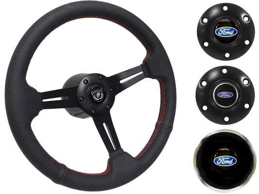1965-68, 70-77 Ford Truck Steering Wheel Kit | Perforated Black Leather | ST3586RED
