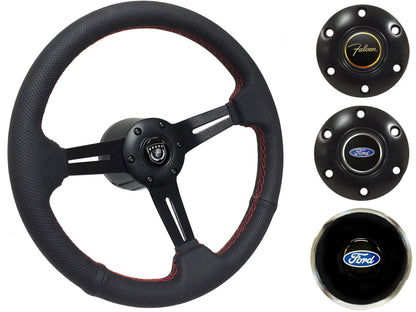 1963-64 Ford Falcon Steering Wheel Kit | Perforated Black Leather | ST3586RED