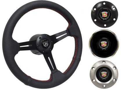 1969-89 Cadillac Telescopic Steering Wheel Kit | Perforated Black Leather | ST3586RED