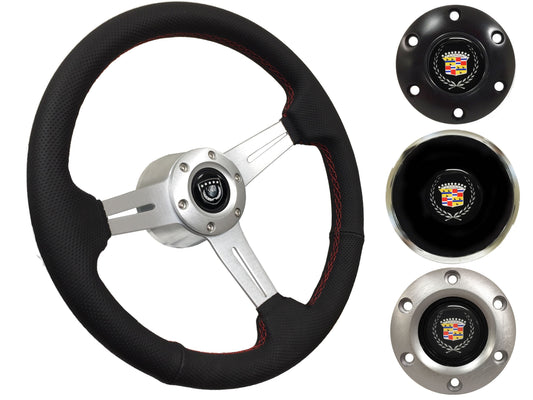 1969-89 Cadillac Telescopic Steering Wheel Kit | Perforated Leather | ST3587BLK-RED