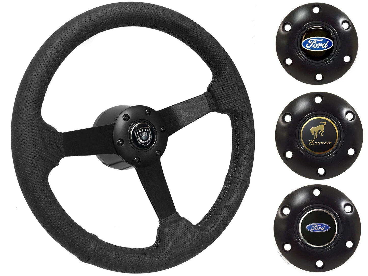 1978-91 Ford Bronco Steering Wheel Kit | Perforated Black Leather | ST3602BLK