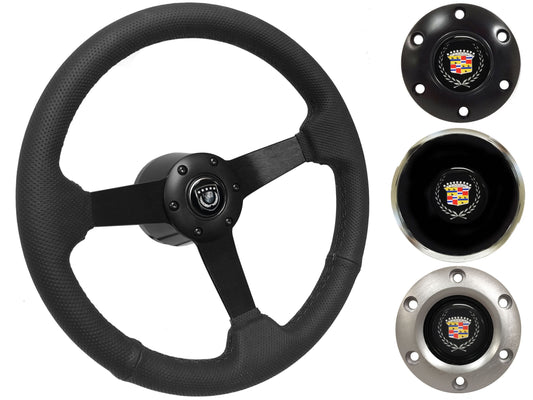 1969-89 Cadillac Telescopic Steering Wheel Kit | Perforated Black Leather | ST3602BLK